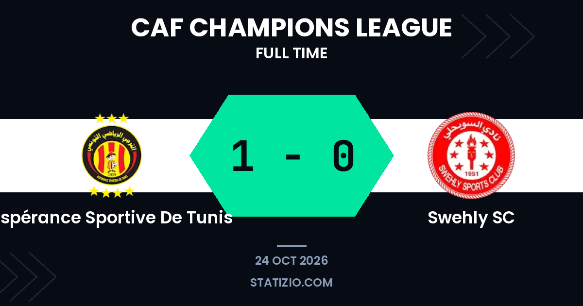 Espérance Sportive De Tunis venceu o Swehly SC por 1-0 em casa